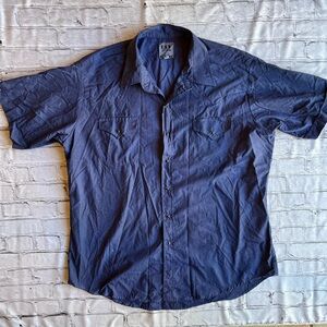 Ely Cattleman Pearl Snap Shirt Western Cowboy Short Sleeve XL Utility Work Blue